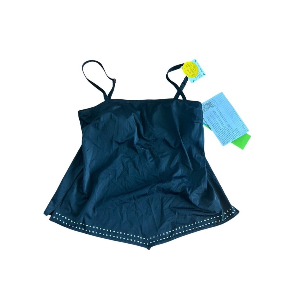 Fit 4 U QVC Tankini Top Swimsuit Black Sz 14 NWT Light Pad‎ NO wire